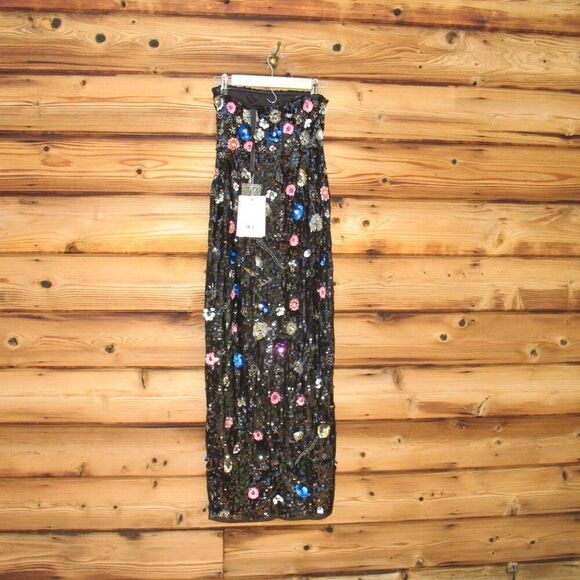 MAC DUGGAL 93695 Womens Black Floral Sequined Strapless Column Gown - Picture 10 of 13